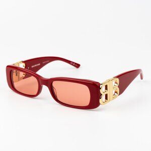 NEW Balenciaga BB0096S 003 Red Gold Logo Rectangle Men Sunglasses